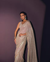 Party Wear 60 Gram Georgette Silver Color Saree